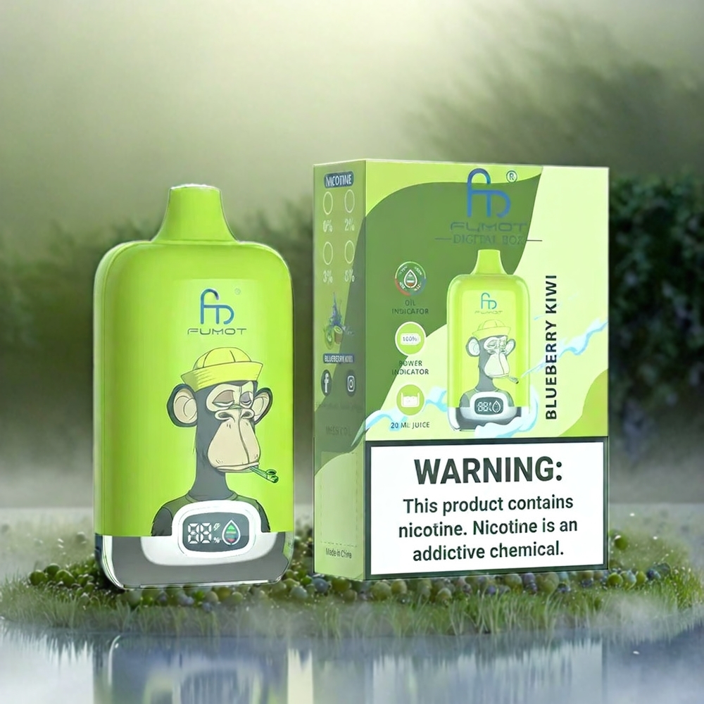 Fumot Tornado Digital Box 12000 Puffs Blau-Kiwi Schweiz Großhandel mit 20ml E-Liquid und Type-C Ladung