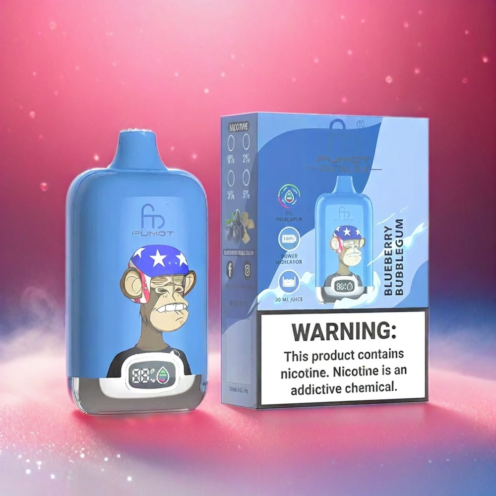 Fumot Tornado Digital Box 12000 Puffs Blueberry Bubblegum Schweiz Großhandel mit 20ml E-Liquid, 550mAh Akku und Mesh Coil
