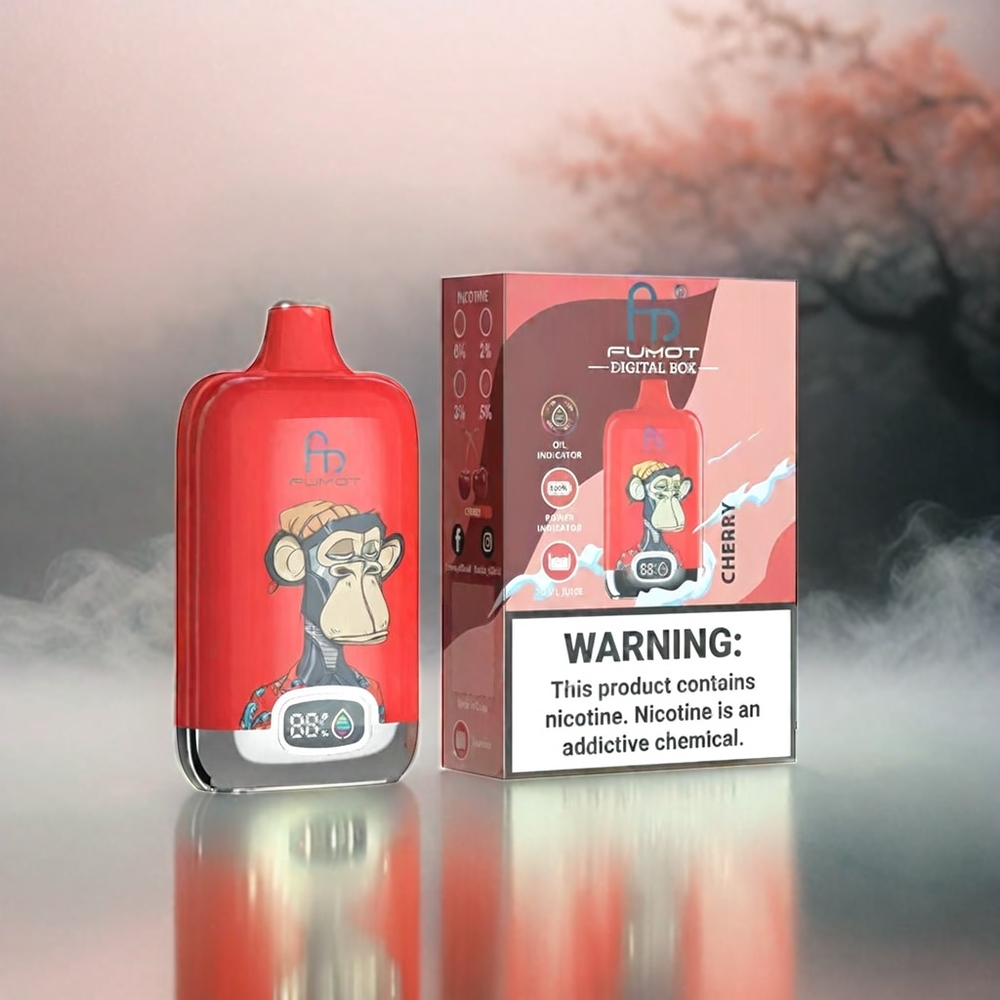 Fumot Tornado Digital Box 12000 Puffs Cherry Schweiz Großhandel mit 20ml E-Liquid, 550mAh Akku und Mesh Coil