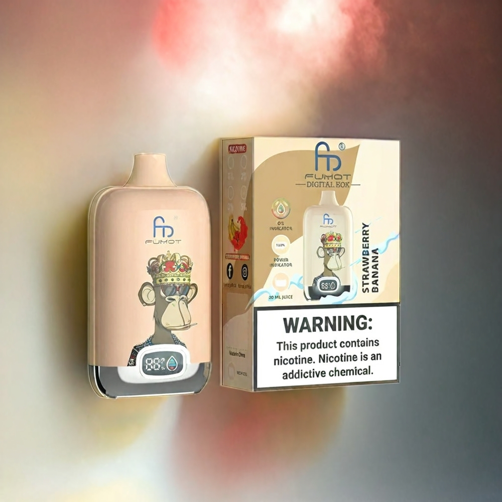 Fumot Tornado Digital Box 12000 Puffs Erdbeer Banane Schweiz Großhandel mit Mesh Coil, Typ-C Ladung, 20ml E-Liquid