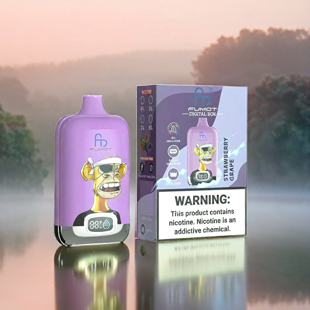 Fumot Tornado Digital Box 12000 Puffs Erdbeer Traube Schweiz Großhandel – 20ml E-Liquid, 550mAh, Typ-C Ladung