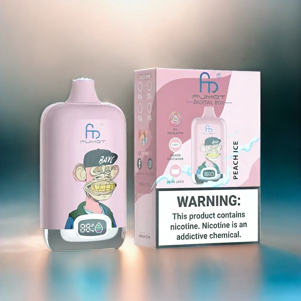 Fumot Tornado Digital Box 12000 Puffs Peach Ice Schweiz Großhandel 20ml 550mAh Type-C 12000 Puffs