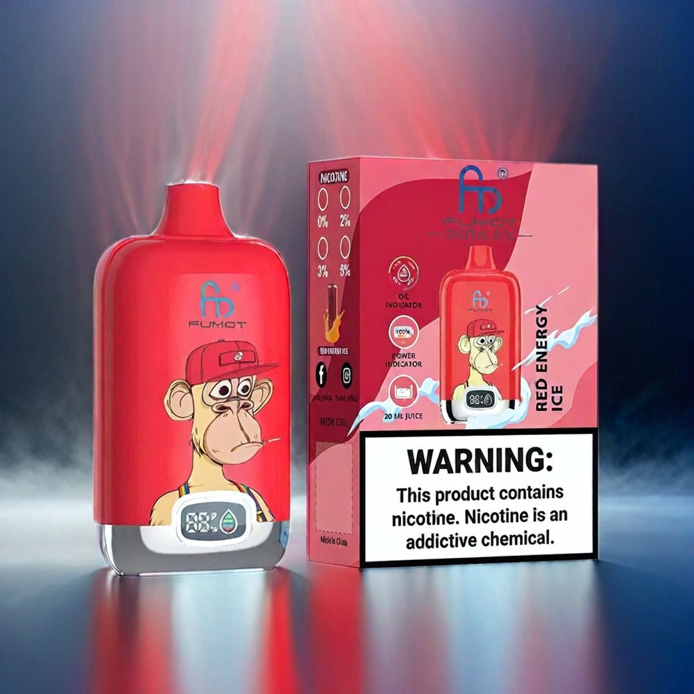 Fumot Tornado Digital Box 12000 Puffs Schweiz Großhandel – 20ml E-Liquid, Mesh Coil, 12000 Puffs, Red Energy Ice