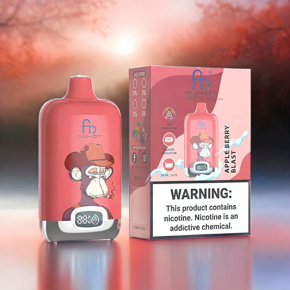 Fumot Tornado Digital Box 12000 Puffs Schweiz Großhandel mit 20ml E-Liquid, 550mAh Akku, Typ-C-Ladung und Apfel-Beeren-Geschmack