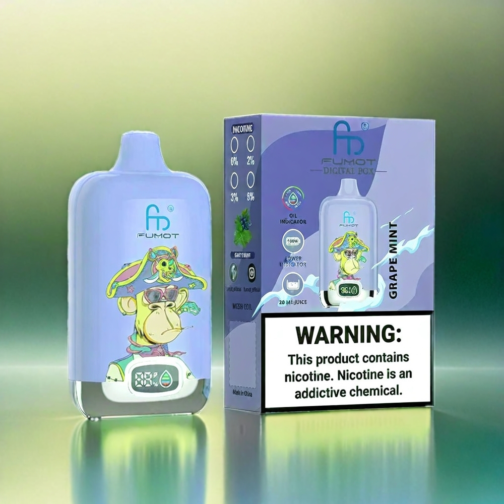 Fumot Tornado Digital Box 12000 Puffs Vape Grape Mint (20ml, 550mAh, Type-C) Schweiz Großhandel
