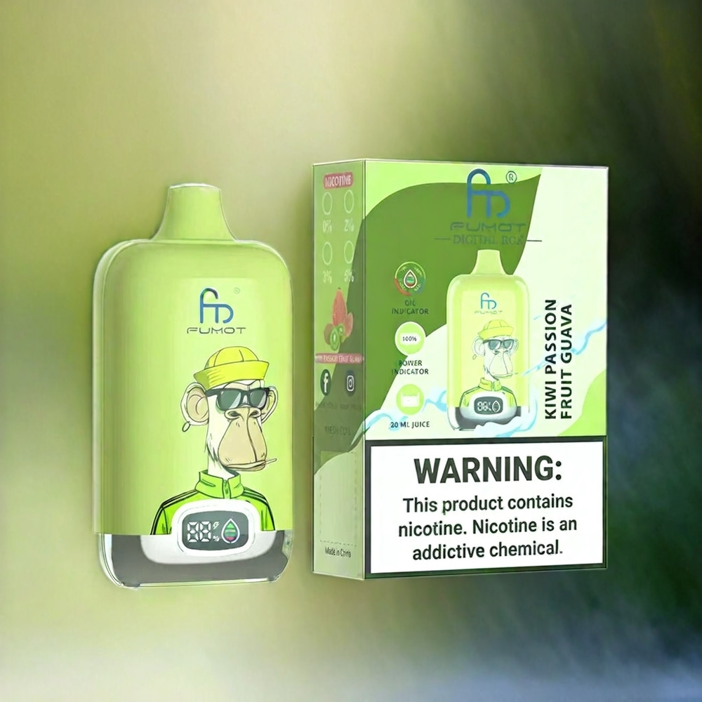 Fumot Tornado Digital Box 12000 Puffs Vape Kiwi Passionsfrucht Guave Schweiz Großhandel mit Mesh Coil, Typ-C-Ladung, 20ml E-Liquid