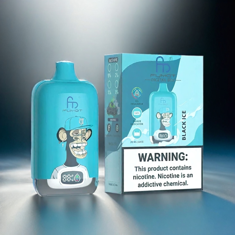 Fumot Tornado Digital Box 12000 Puffs Vape Schwarz Eis – 20ml E-Liquid, 550mAh, Type-C, Schweiz Großhandel