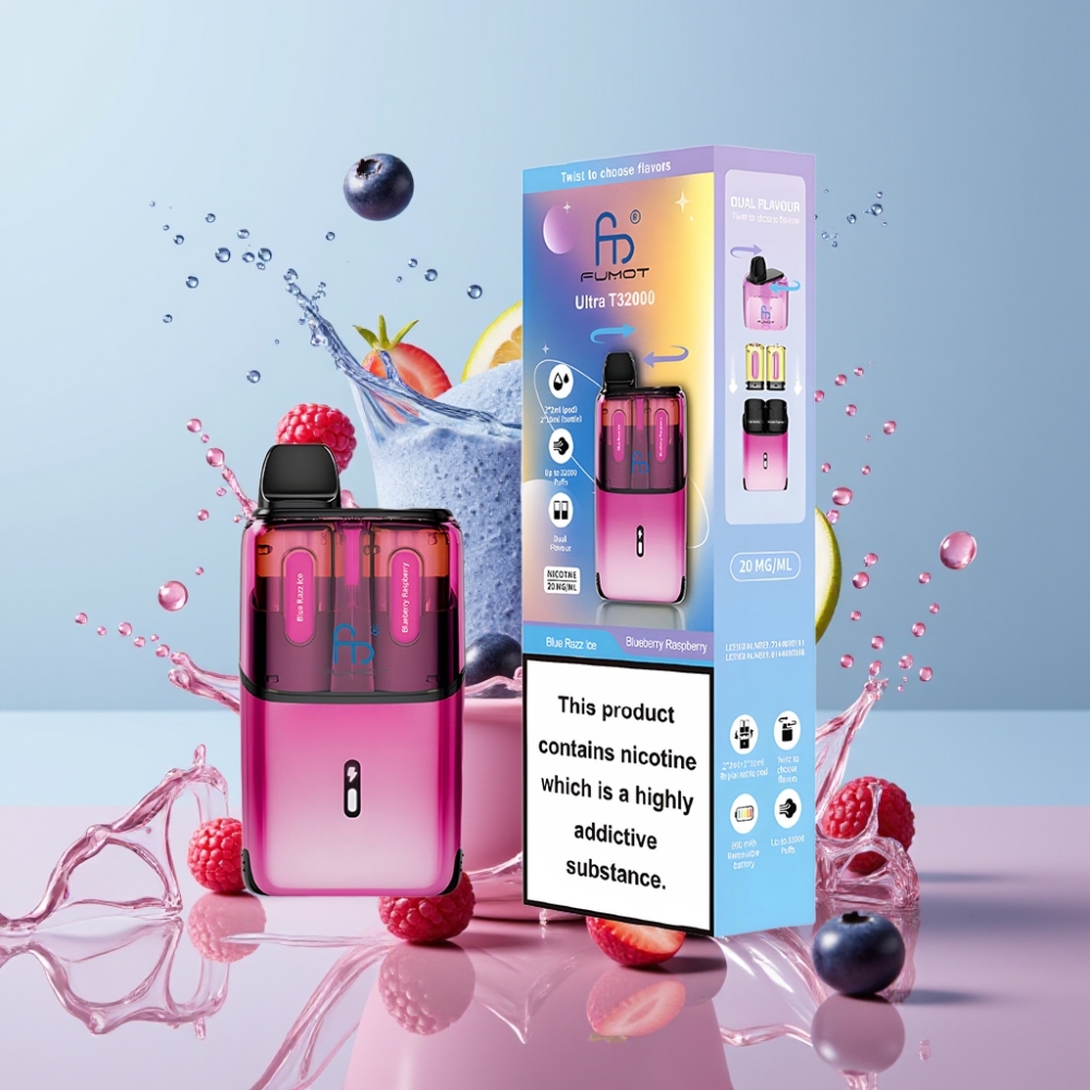 Fumot Ultra T32000 Einweg-Vape Blue Razz Ice & Blaubeere Himbeere - 32000 Züge, 800mAh, 24ml, Schweiz Großhandel