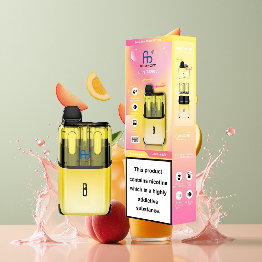 Fumot Ultra T32000 Einweg-Vape Dreifach Mango & Saftiger Pfirsich – 32000 Züge, 800mAh, 24ml, Schweiz Großhandel