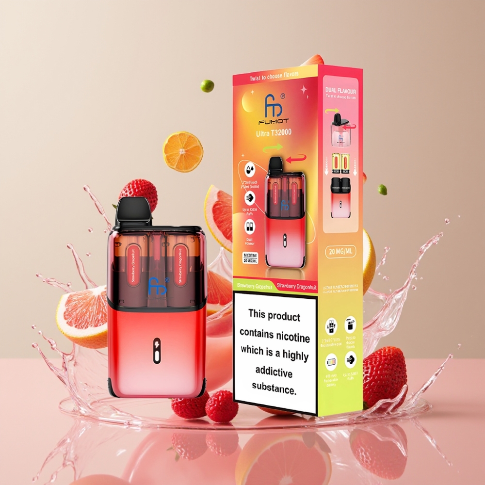 Fumot Ultra T32000 Einweg-Vape Erdbeere Grapefruit & Erdbeere Drachenfrucht – 32000 Züge, 800mAh, 24ml, Schweiz Großhandel