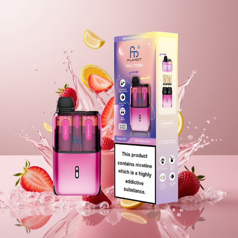 Fumot Ultra T32000 Einweg-Vape Grape Ice & Erdbeer-Eis, 32000 Züge, 24ml E-Liquid, 800mAh Akku, Schweiz Großhandel