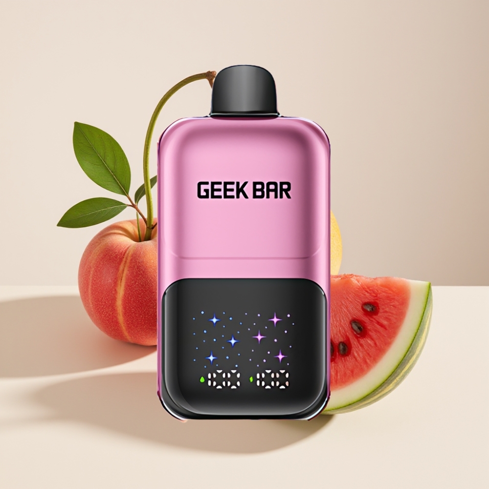 GEEKBAR 2GO 20ml 50000 Züge Two Series Einweg-Vape Pen mit interaktivem großem Display, 5% Nikotinsalz, Schweiz Großhandel – Pfirsich & Wassermelone