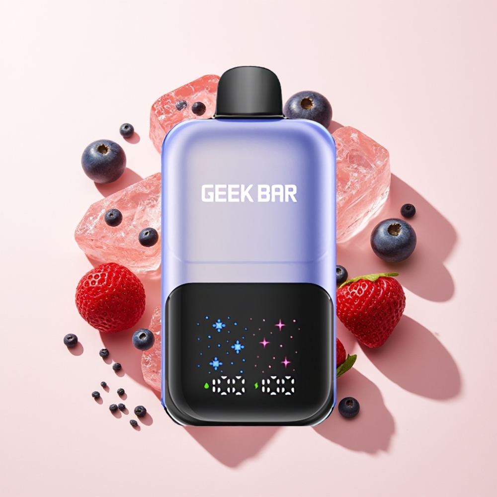 GEEKBAR 2GO 20ml 50000 Züge Zwei Serie Einweg Vape Pen mit interaktivem Großbildschirm, 3-stufig einstellbaren Aromen/Kühle, dualen Tanks – Mixed Berries Ice, Schweiz Großhandel