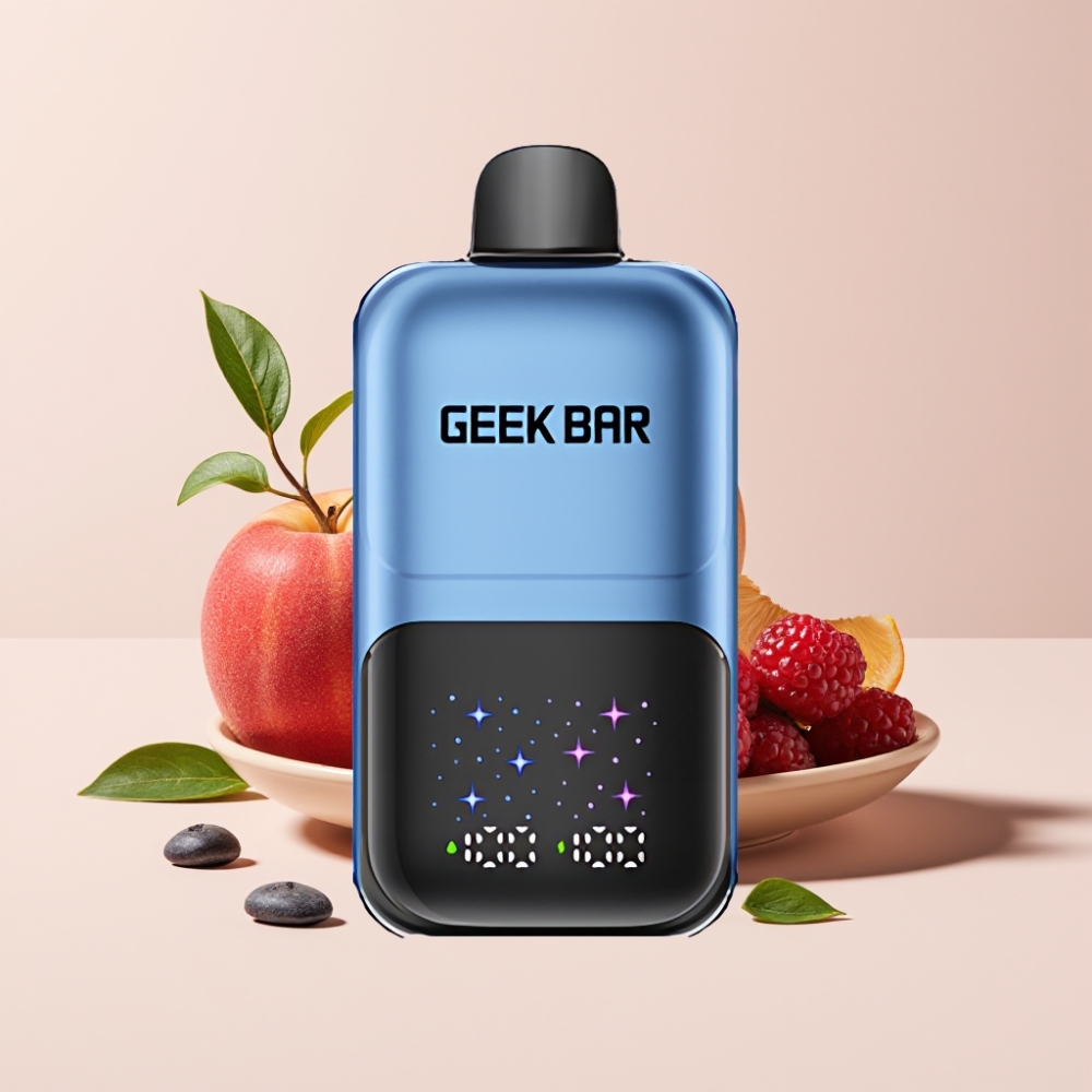 GEEKBAR 2GO 20ml 50000 Züge Zwei Serie Wegwerf Vape Pen mit interaktivem Großbildschirm, 5% Nikotinsalz, Schweiz Großhandel – Pfirsich & Beeren