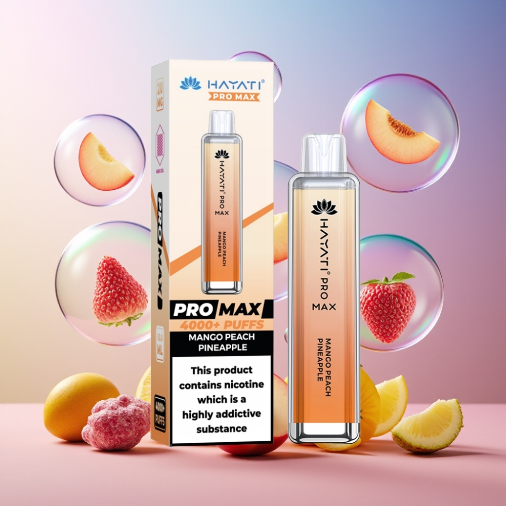 Hayati Pro Max 4000 Puffs Einweg-Vape Mango Pfirsich Ananas – 1400mAh, 4000 Züge, 2ml Tank, Schweiz Großhandel