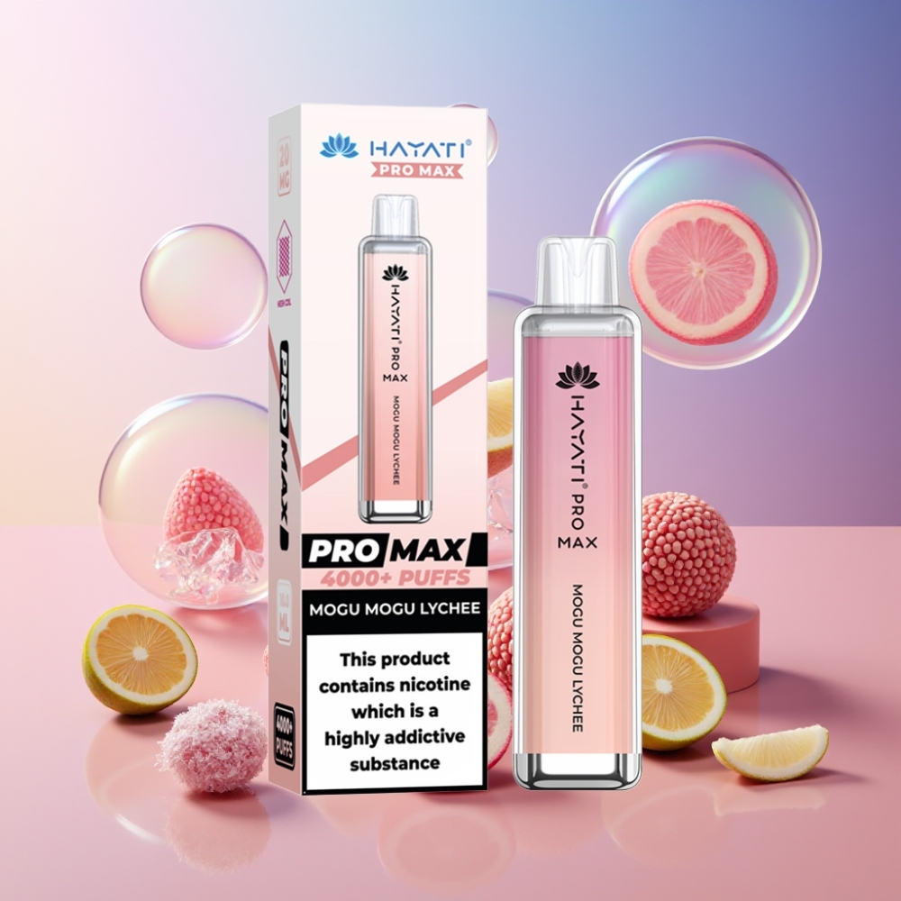 Hayati Pro Max 4000 Puffs Einweg-Vape Mogu Mogu Litschi – 2ml Tank, 1400mAh Akku, 4000 Züge, Schweiz Großhandel