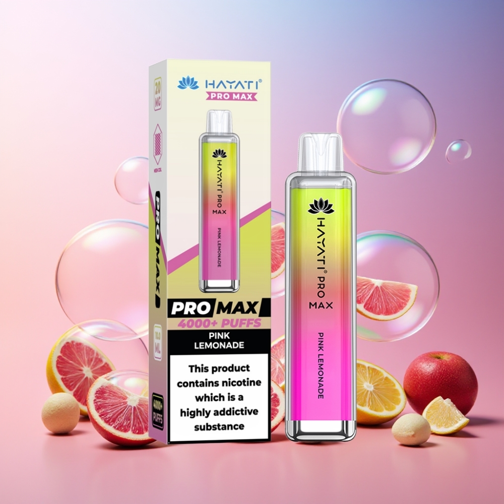 Hayati Pro Max 4000 Puffs Einweg-Vape Pink Lemonade (Rosa Zitronenlimonade) – 1400mAh, 2ml Tank, 4000 Züge, Schweiz Großhandel