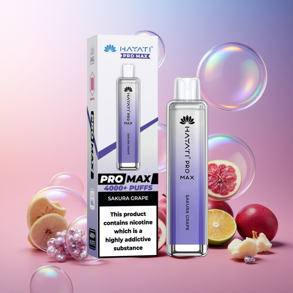 Hayati Pro Max 4000 Puffs Einweg-Vape Sakura Traube mit 1400mAh Akku, 5% Nikotin, Schweiz Großhandel