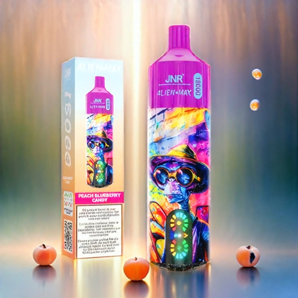 JNR Alien Max 18000 Puffs Schweiz Großhandel mit Smart LED Display, Dual Mesh Coil & 20 Geschmacksrichtungen – Peach Blueberry Candy