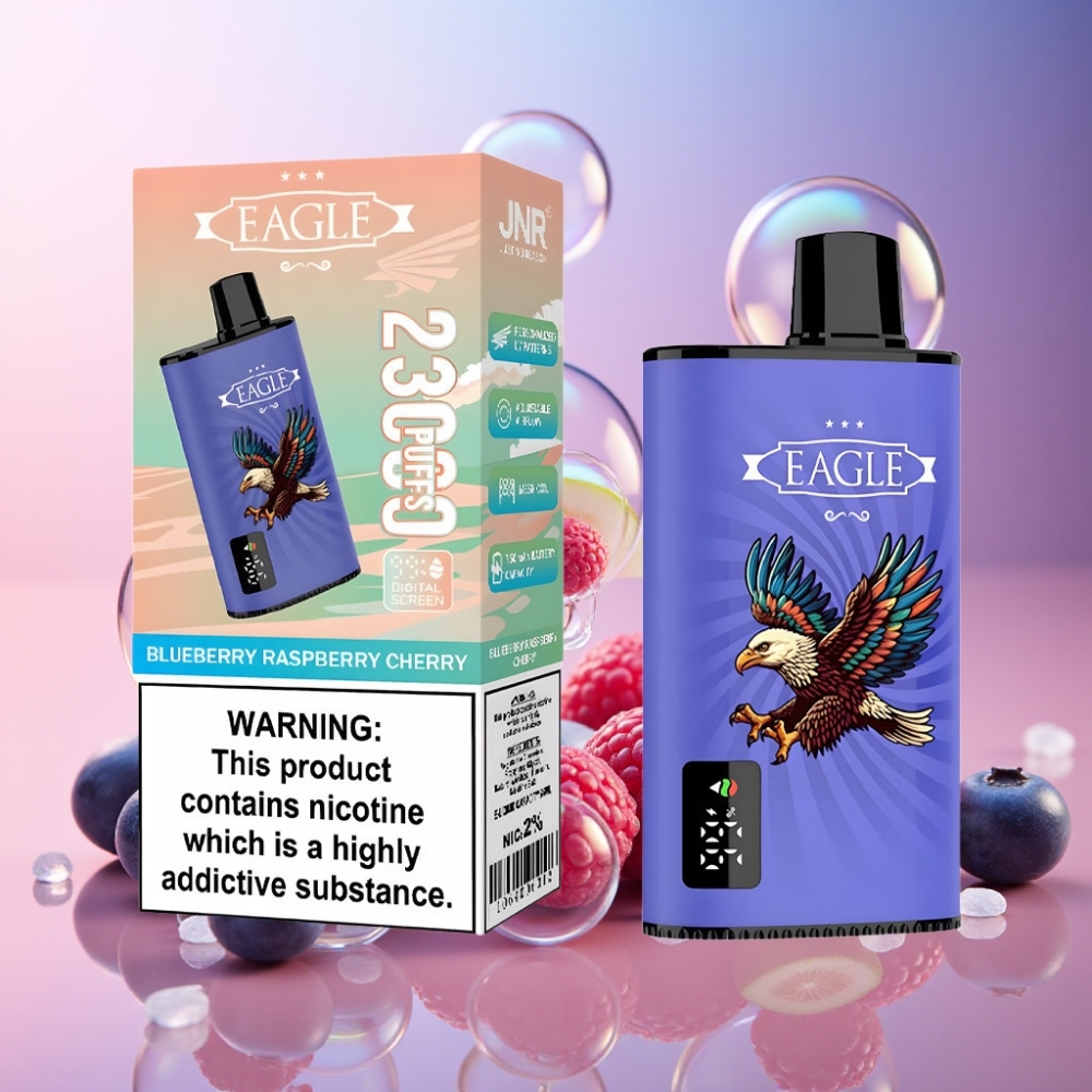 JNR EAGLE Smart 23000 Puffs Einweg-Vape Blaubeere Himbeere Kirsche mit Digitalem Display, 1.0ohm Mesh Coil, 750mAh Akku – Schweiz Großhandel