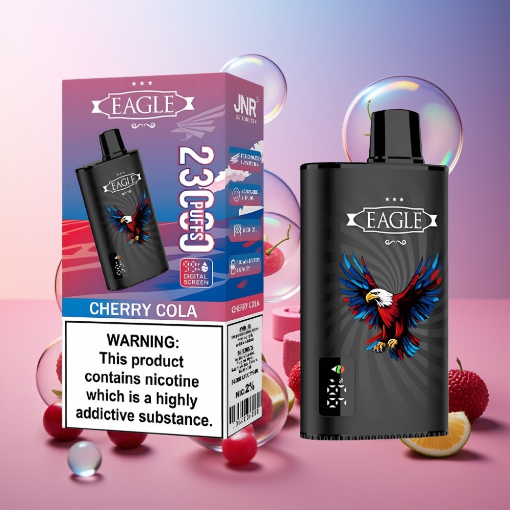 JNR EAGLE Smart 23000 Puffs Einweg-Vape Cherry Cola (Kirsch Cola) mit Digitalem Display, 1.0ohm Mesh Coil, 750mAh Akku – Schweiz Großhandel