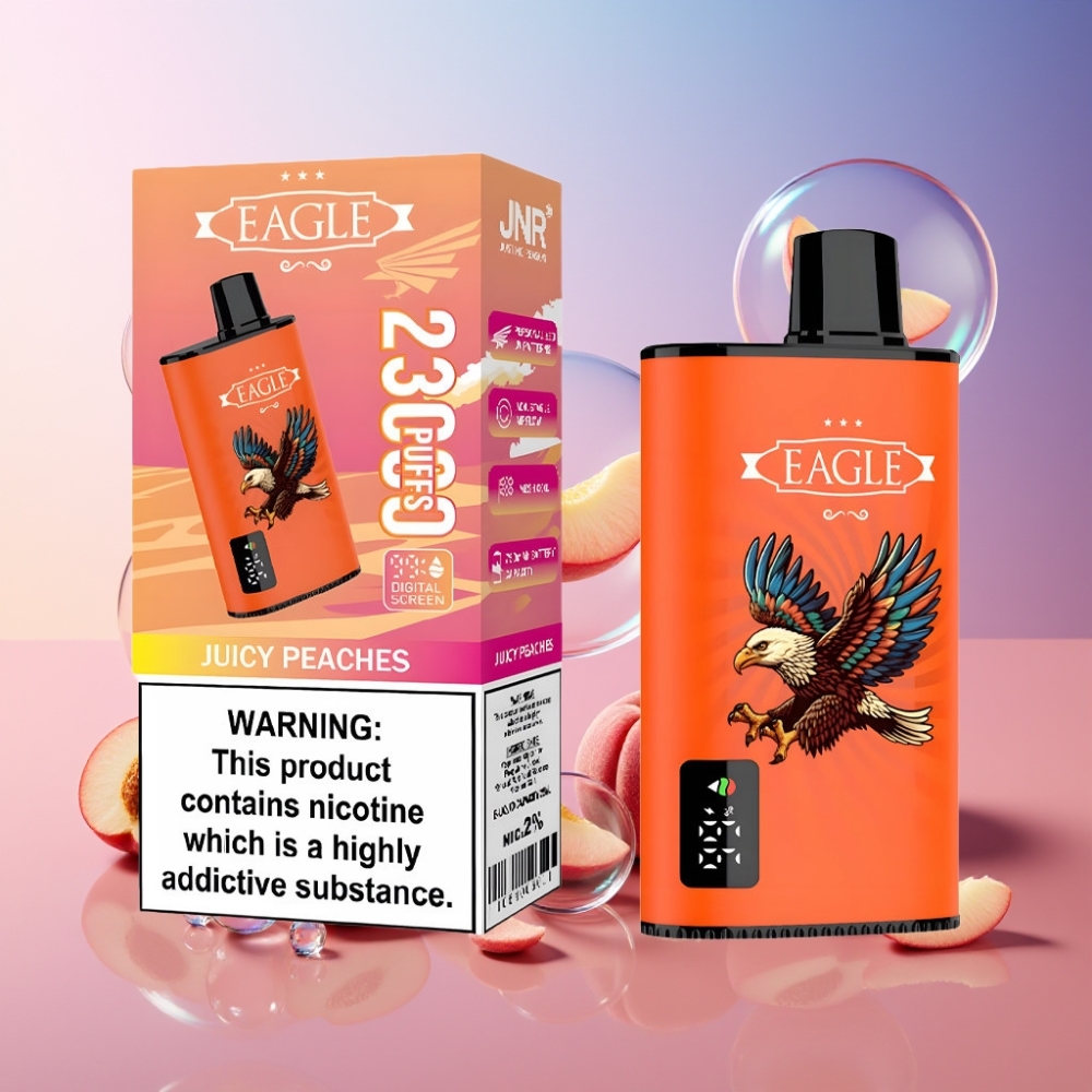 JNR EAGLE Smart 23000 Puffs Einweg-Vape Juicy Peaches (Saftige Pfirsiche) mit Digitalem Display, 750mAh Akku, 25ml Liquid, Schweiz Großhandel