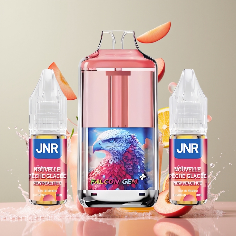 JNR Falcon GEM⁺ 30000 Züge nachfüllbare Pod Vape mit sichtbarem E-Liquid-Tank, 950mAh Akku, 20 mg/ml Nikotin, Schweiz großhandel - Neue Pfirsich Eis