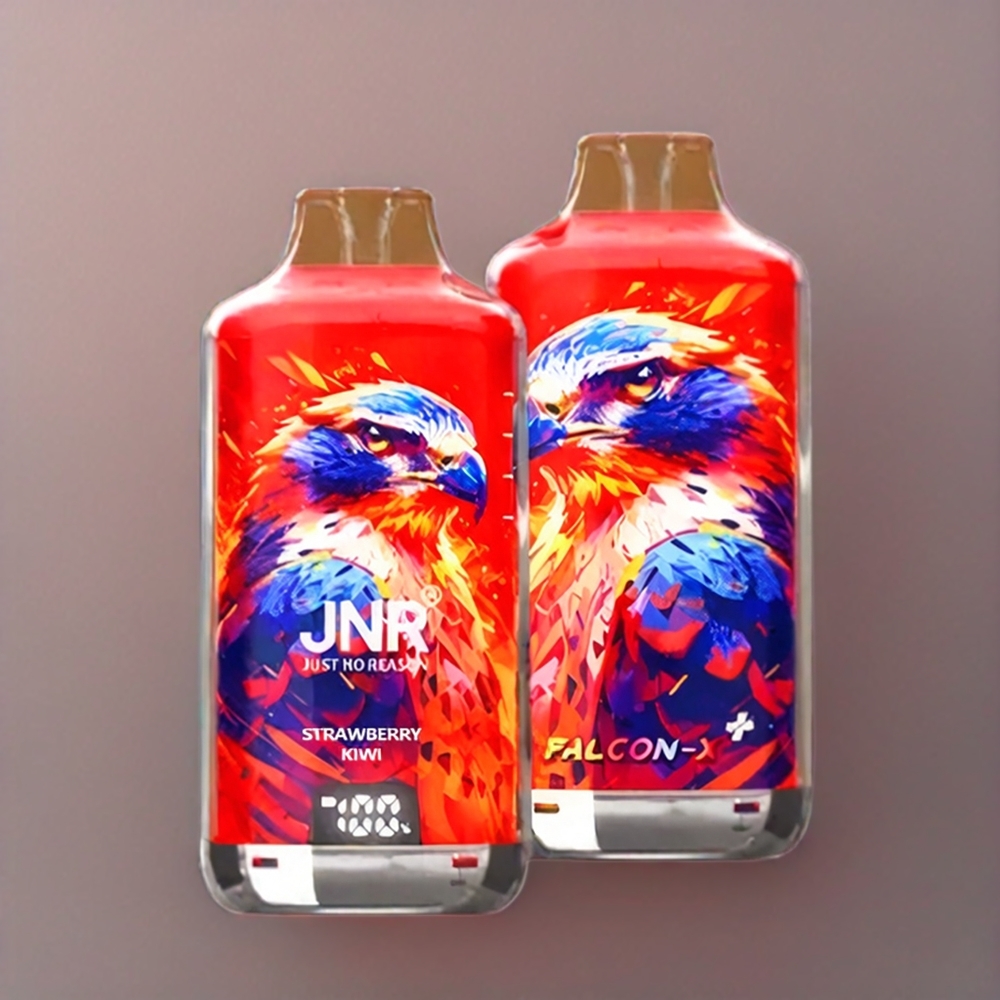 JNR Falcon X⁺ 28000 Schweiz Großhandel mit sichtbarem E-Liquid-Stand, 28000 Züge, 950mAh Akku, Typ-C-Ladeanschluss & Erdbeer-Kiwi Geschmack