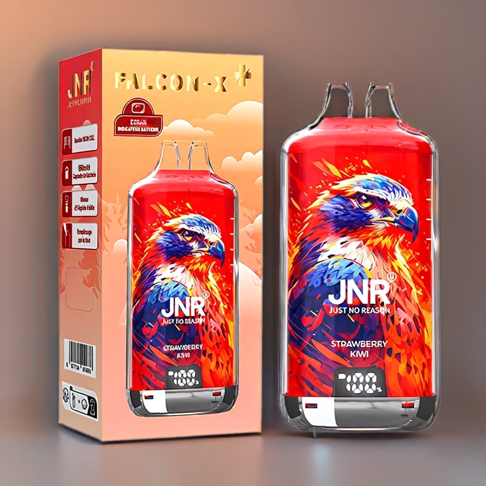 JNR Falcon X⁺ 28000 Schweiz Großhandel mit sichtbarem E-Liquid-Stand, 28000 Züge, 950mAh Akku, Typ-C-Ladeanschluss & Erdbeer-Kiwi Geschmack