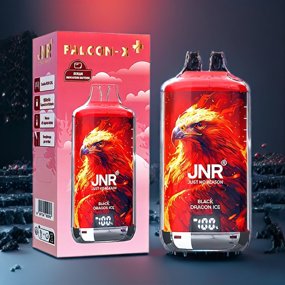 JNR Falcon X⁺ 28000 Schweiz Großhandel mit sichtbarem E-Liquid-Stand, 28000 Züge, Top-Refill-Design & 950mAh Akku – Black Dragon Ice