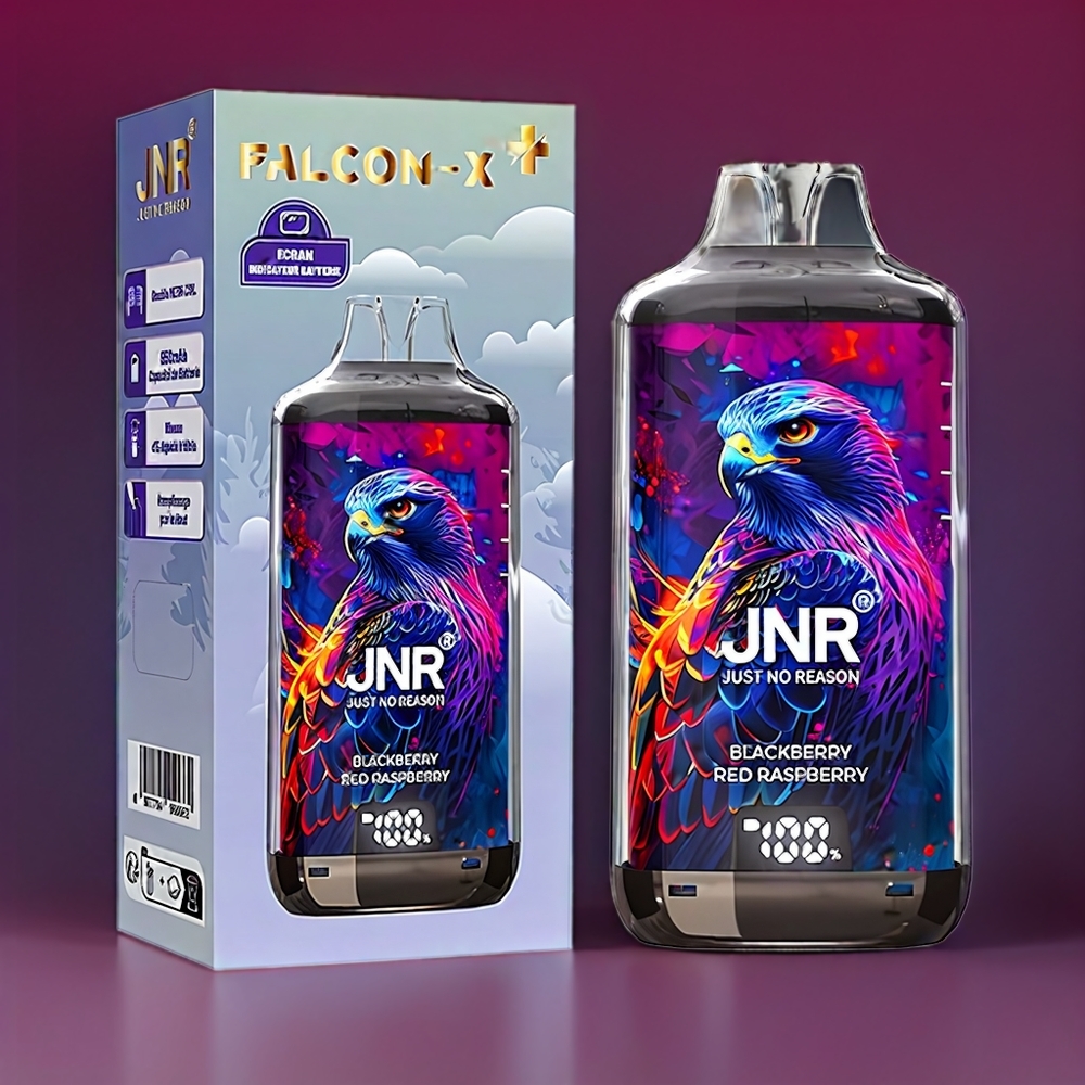 JNR Falcon X⁺ 28000 mit sichtbarem E-Liquid-Stand, 1.2Ω Dual Mesh Coil, 950mAh Akku, Schweiz Großhandel - Brombeere Rote Himbeere