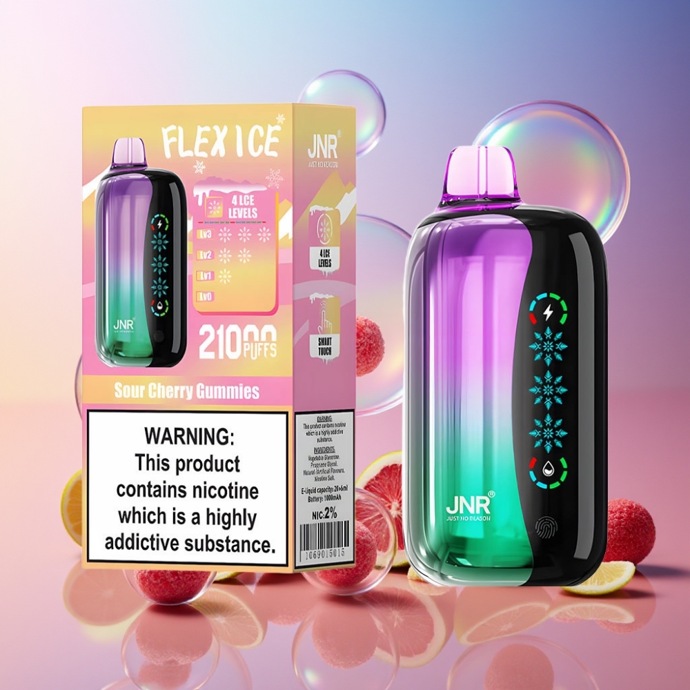 JNR Flex Ice 21000 Puffs Einweg-Vape Saure Kirschgummis mit Ice Adjustable, 26ml E-liquid, 1000mAh – Schweiz Großhandel