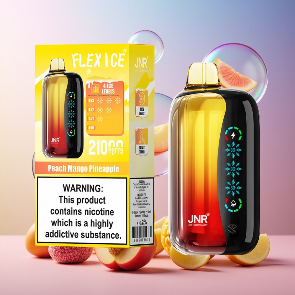 JNR Flex Ice 21000 Puffs Einweg-Vape mit Ice Adjustable, 26ml E-Liquid, 1.2 Ohm Dual Mesh, Schweiz Großhandel – Pfirsich Mango Ananas