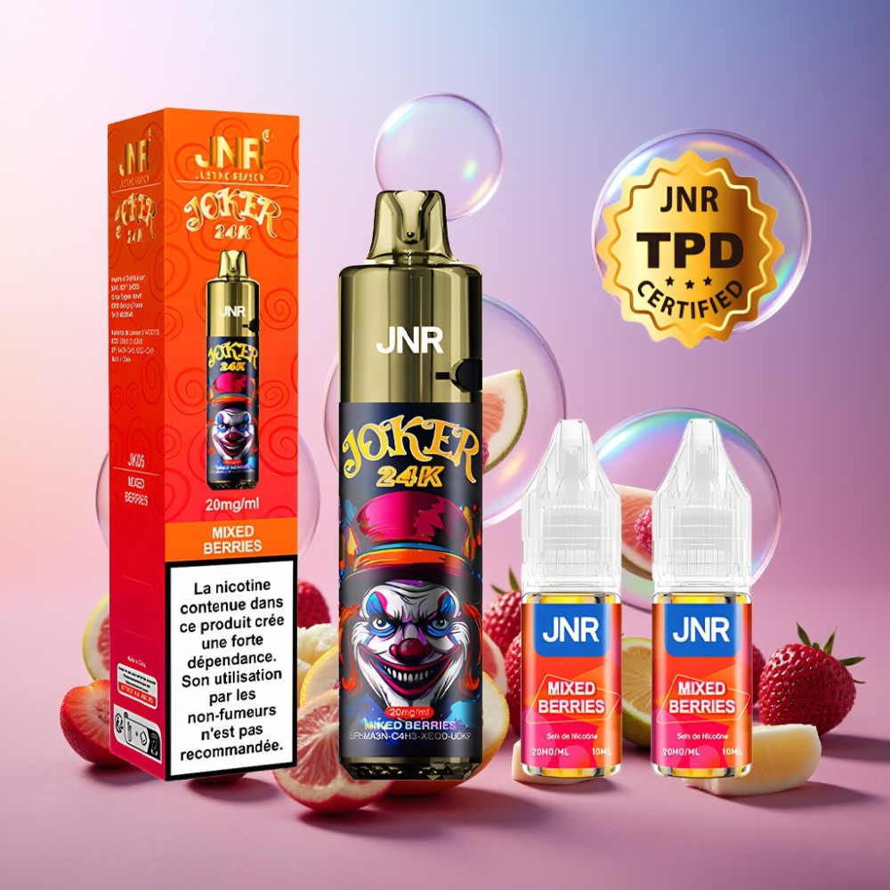 JNR Joker 24K Puffs Einweg-Vape - 24000 Puffs, 2% Nikotin, Mischbeeren, Schweiz Großhandel - 800mAh Akku, Typ-C Ladung, 2+10ml Nachfüllbar