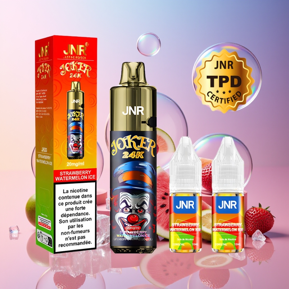 JNR Joker 24K Puffs Einweg-Vape Erdbeer Wassermelone Eis - 2+10ml Nachfüllbar, 800mAh, Typ-C, Schweiz Großhandel