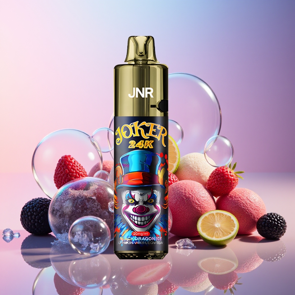 JNR Joker 24K Puffs Einweg-Vape Schwarz Drachen Eis – 2+10ml Nachfüllbar, 800mAh, Typ-C, Schweiz Großhandel