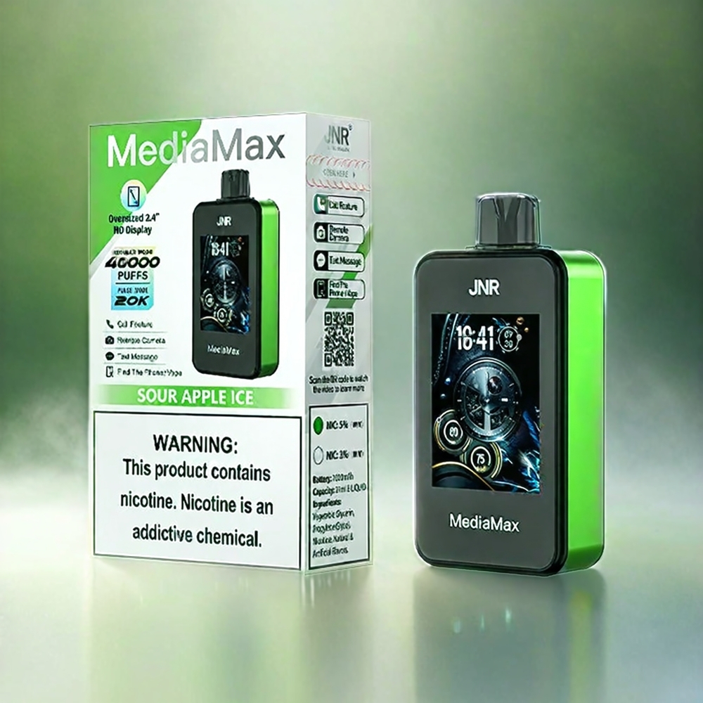 JNR MediaMax 40000 Puffs Schweiz Großhandel – 21mL, 1000mAh, Typ-C, Sour Apple Ice (Sauerapfel Eis)