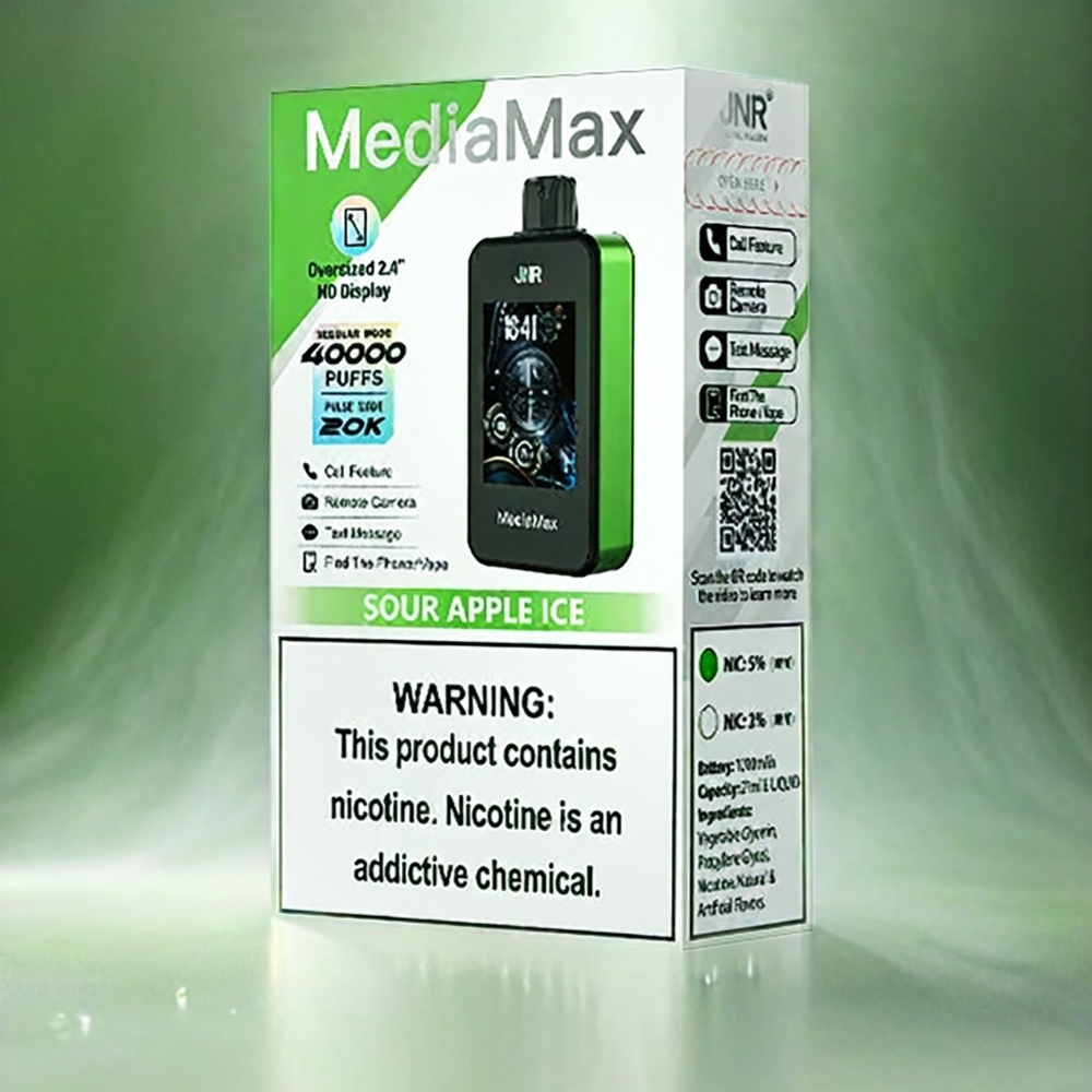 JNR MediaMax 40000 Puffs Schweiz Großhandel – 21mL, 1000mAh, Typ-C, Sour Apple Ice (Sauerapfel Eis)