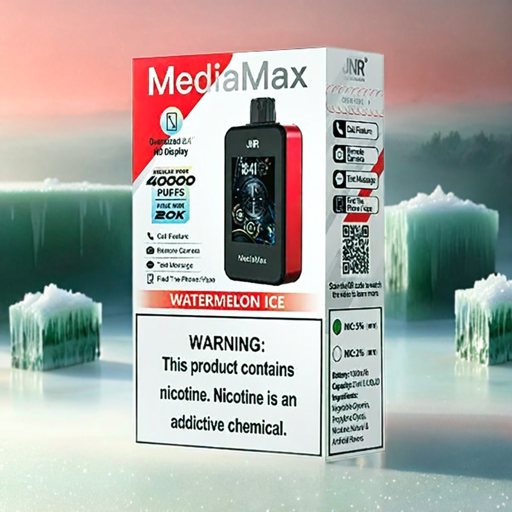 JNR MediaMax 40000 Puffs Watermelon Eis - 21mL, Dual Mesh Coil, Type-C, 2.4\" HD Display, Schweiz Großhandel