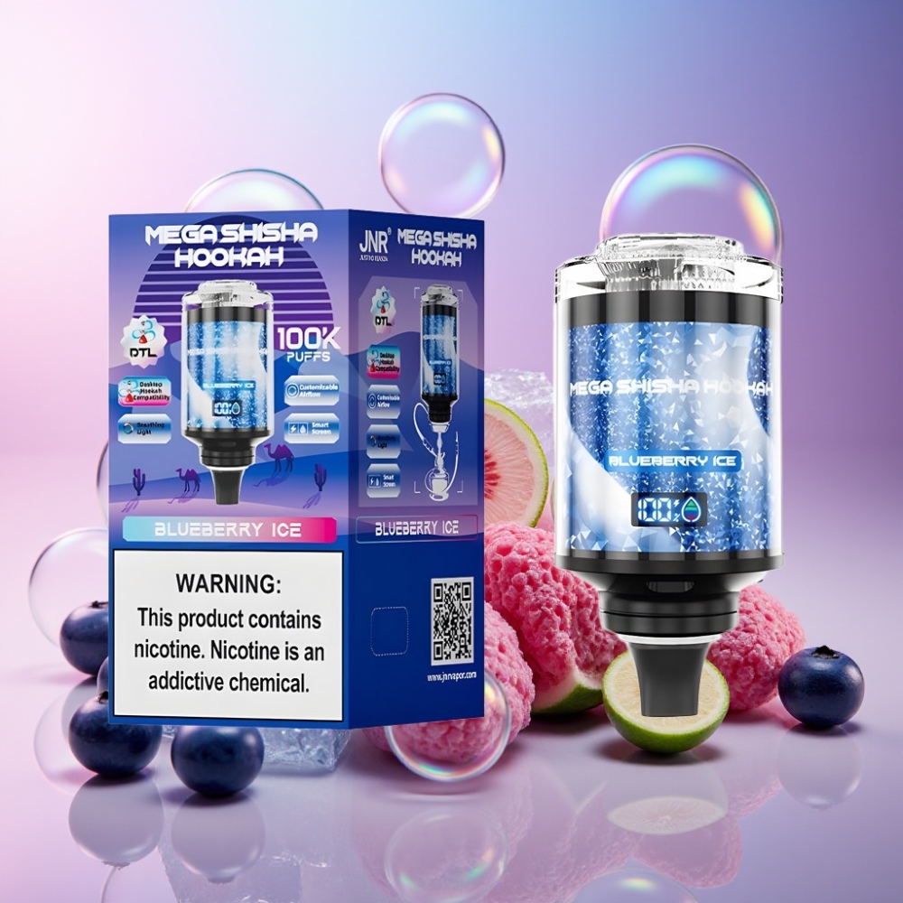 JNR Mega Shisha Hookah 100K Desktop Kompatibilität Heidelbeer-Eis – 60ml, 2200mAh, Typ-C, Schweiz großhandel