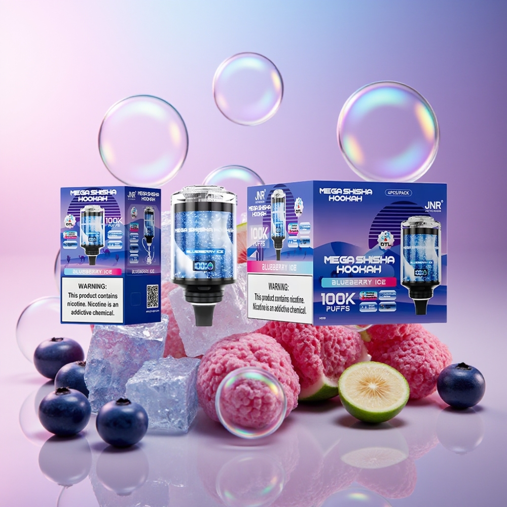 JNR Mega Shisha Hookah 100K Desktop Kompatibilität Heidelbeer-Eis – 60ml, 2200mAh, Typ-C, Schweiz großhandel