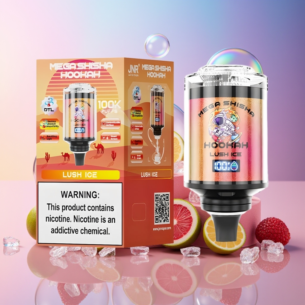 JNR Mega Shisha Hookah 100K Desktop Kompatibilität Lush Ice Minze Schweiz Großhandel – 100000 Züge, 60ml Tank, 2200mAh, Typ-C Ladung