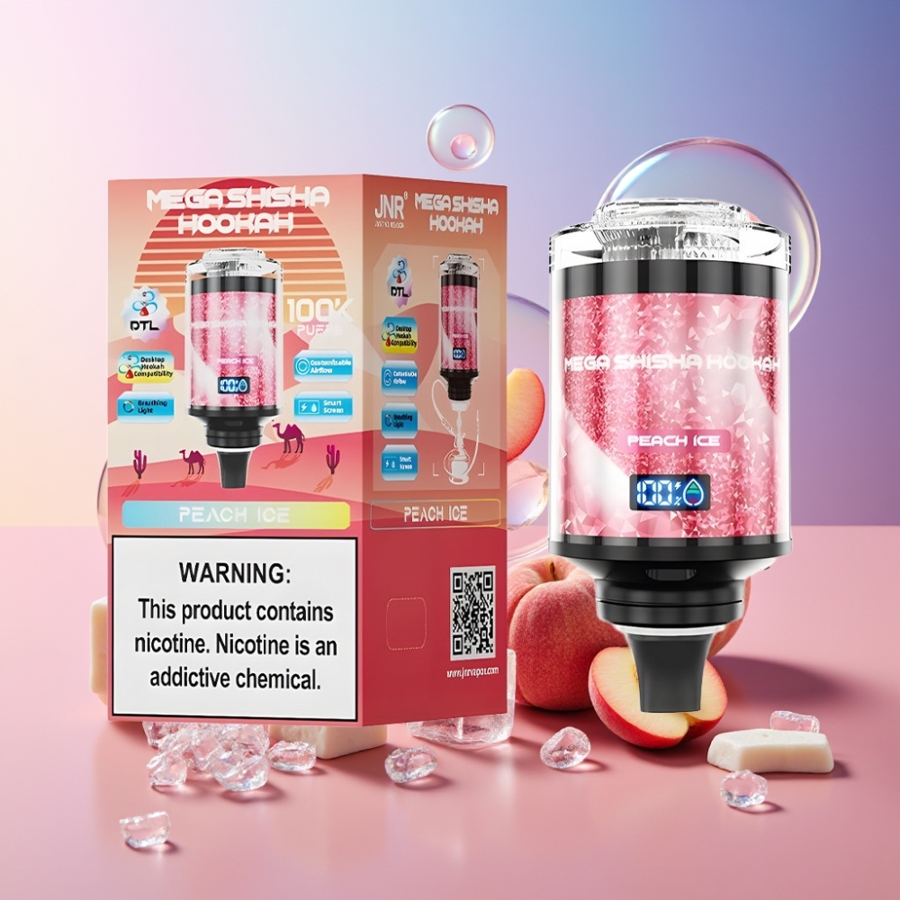 JNR Mega Shisha Hookah 100K Desktop Kompatibilität Pfirsich Eis - 100.000 Züge, 60ml Tank, 2200mAh Akku, Schweiz Großhandel