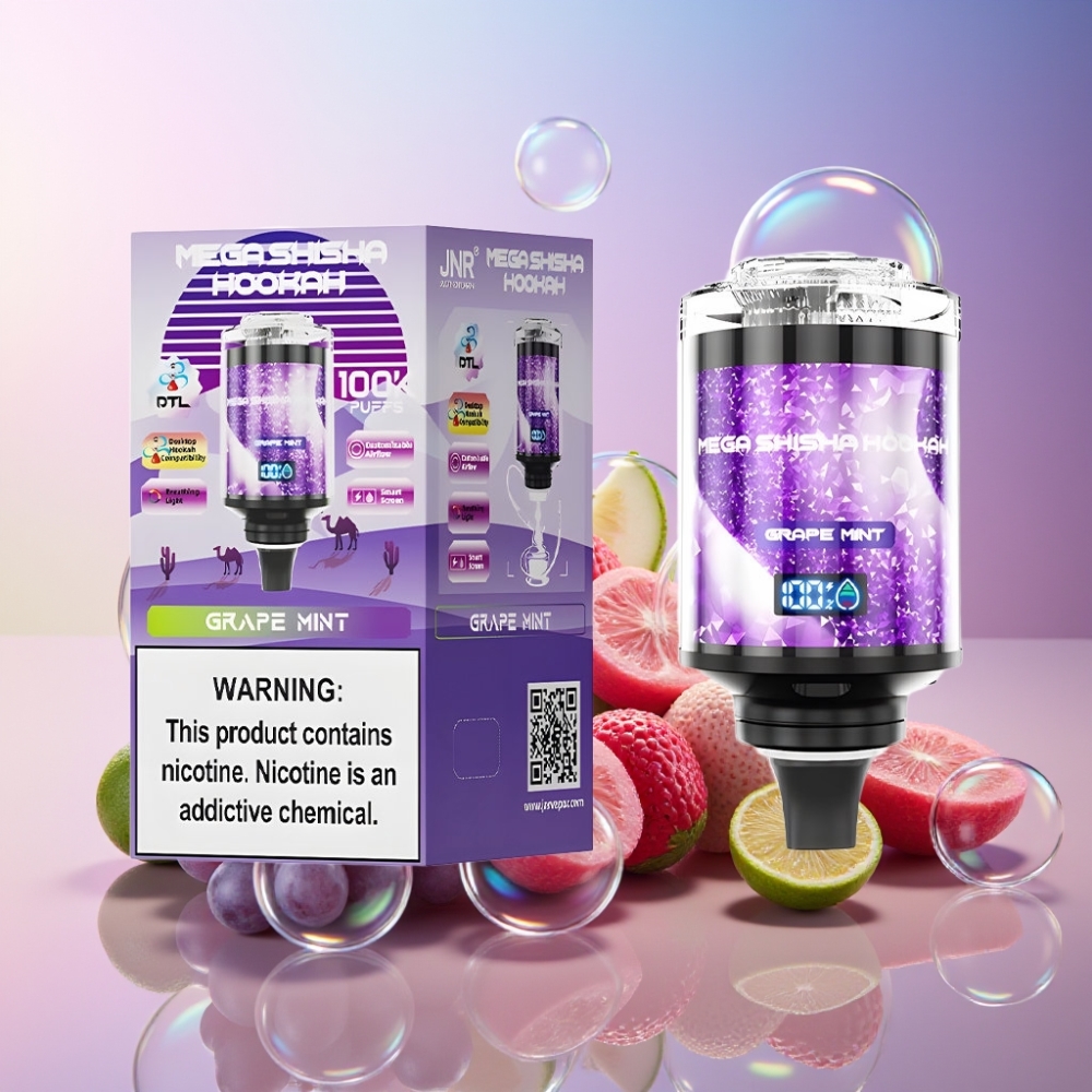JNR Mega Shisha Hookah Desktop Kompatibilität 100K Grape Minze - 60ml, 2200mAh, Typ-C, Schweiz Großhandel