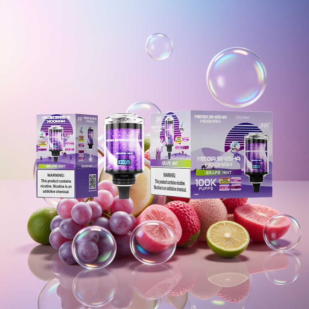 JNR Mega Shisha Hookah Desktop Kompatibilität 100K Grape Minze - 60ml, 2200mAh, Typ-C, Schweiz Großhandel