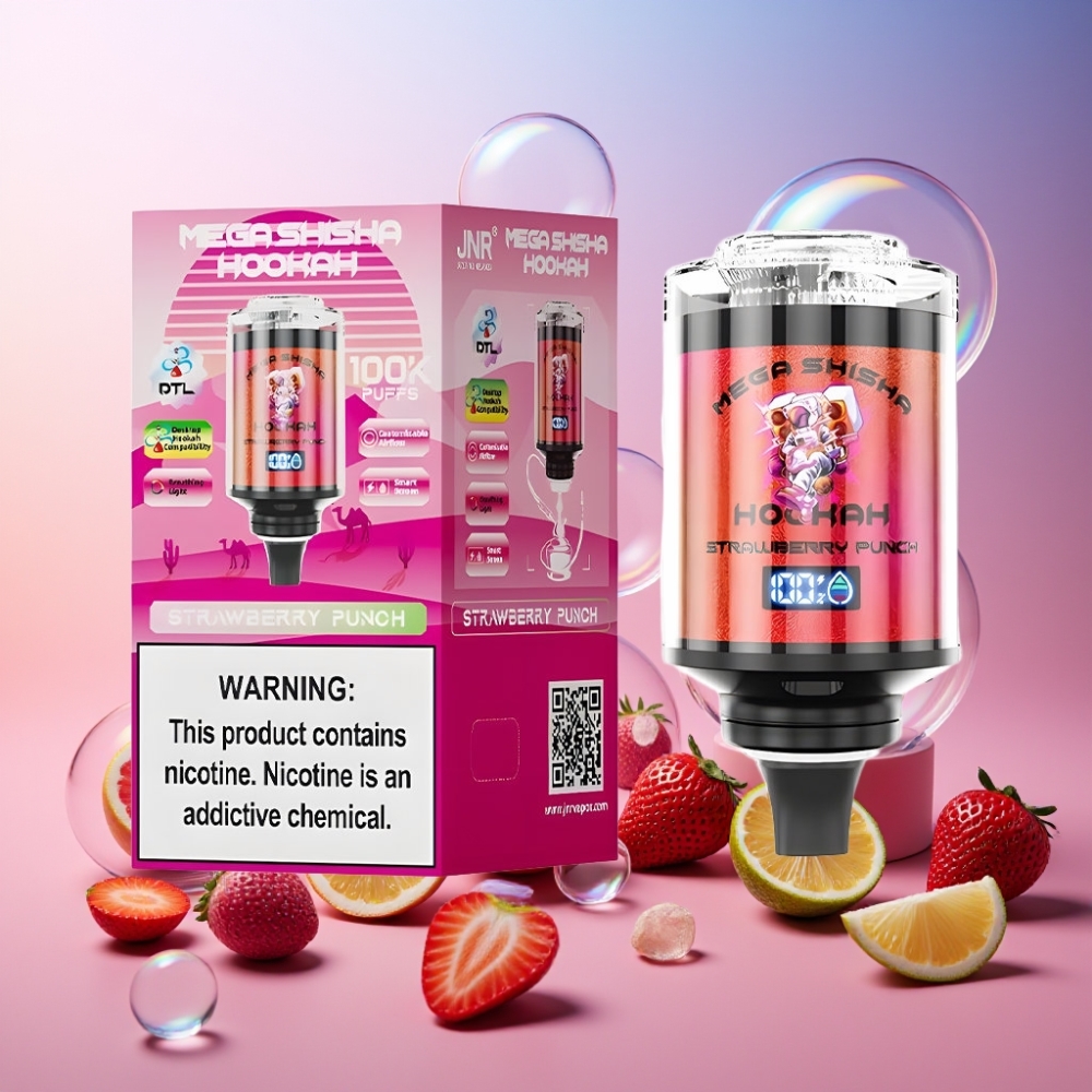 JNR Mega Shisha Hookah Desktop Kompatibilität – 100.000 Züge, 60ml Tank, 2200mAh Akku, Typ-C Ladung, Schweiz Großhandel – Erdbeer Punsch