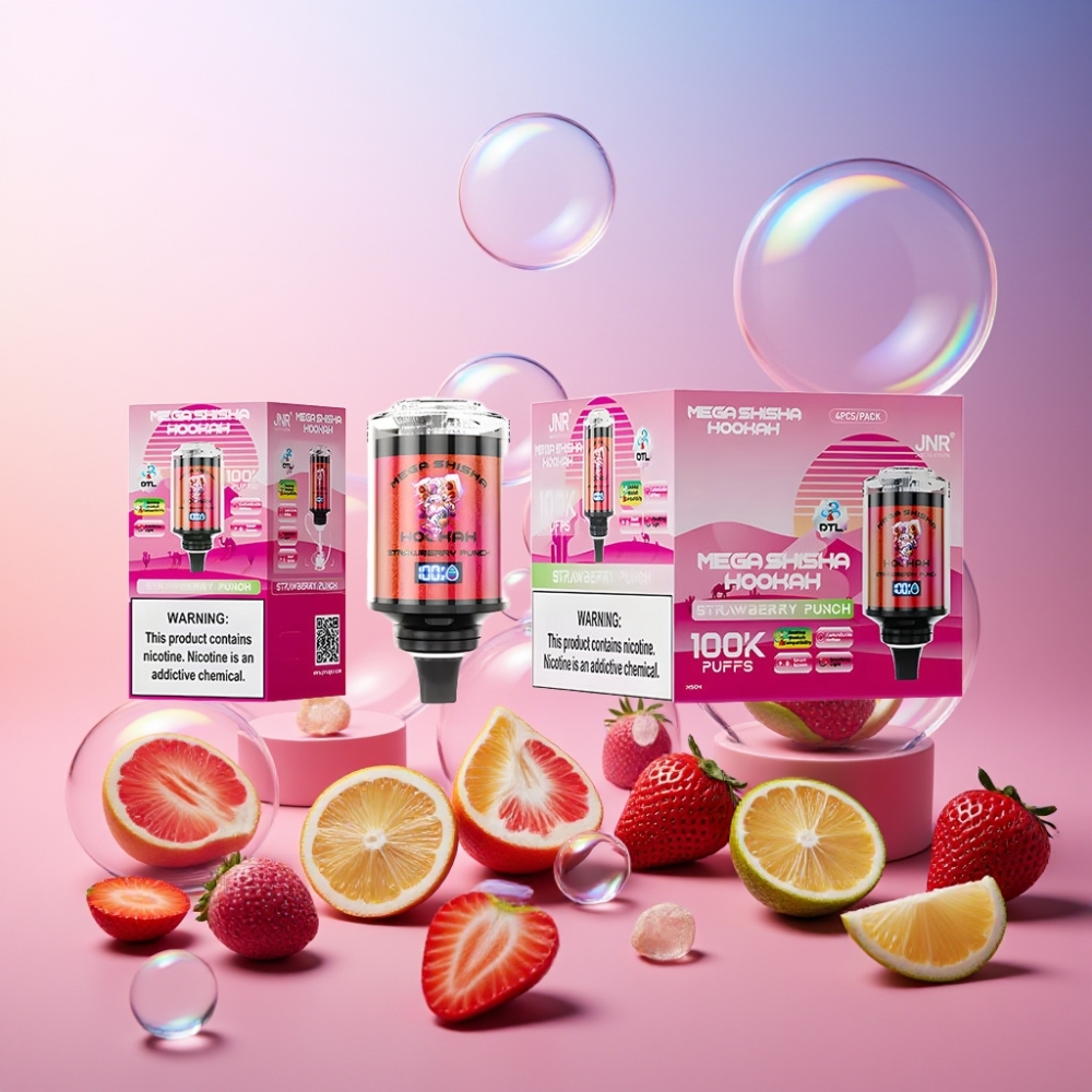 JNR Mega Shisha Hookah Desktop Kompatibilität – 100.000 Züge, 60ml Tank, 2200mAh Akku, Typ-C Ladung, Schweiz Großhandel – Erdbeer Punsch