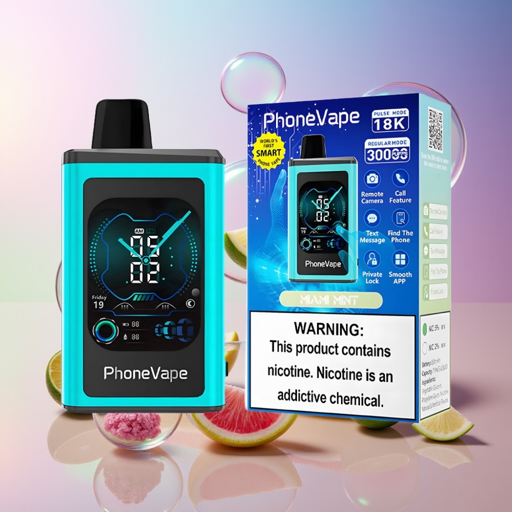 JNR PhoneVape 30000 Züge Wegwerf-Vape Miami Minze, 850mAh Typ-C Akku, Turbo Modus, Schweiz Großhandel