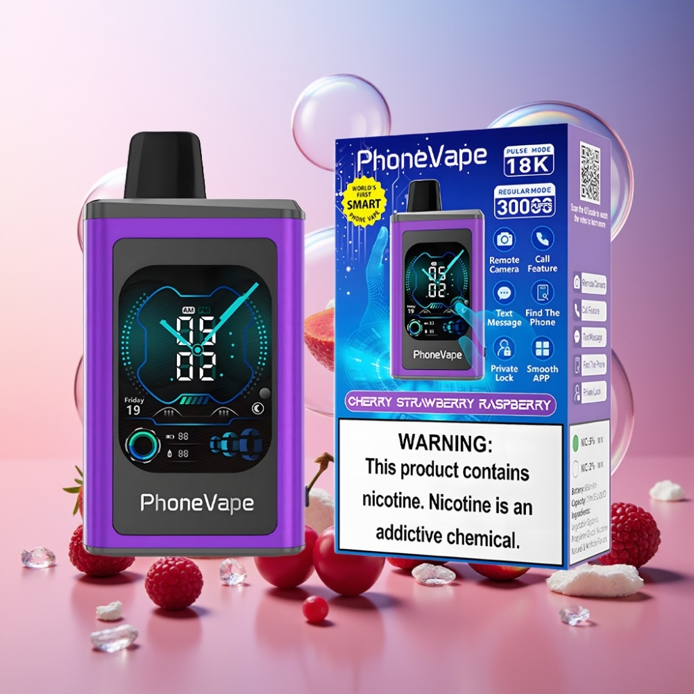 JNR PhoneVape 30000 Züge Wegwerf-Vape mit 850mAh Type-C Akku, Turbo-Modus, App-Steuerung, Schweiz Großhandel – Kirsche Erdbeere Himbeere