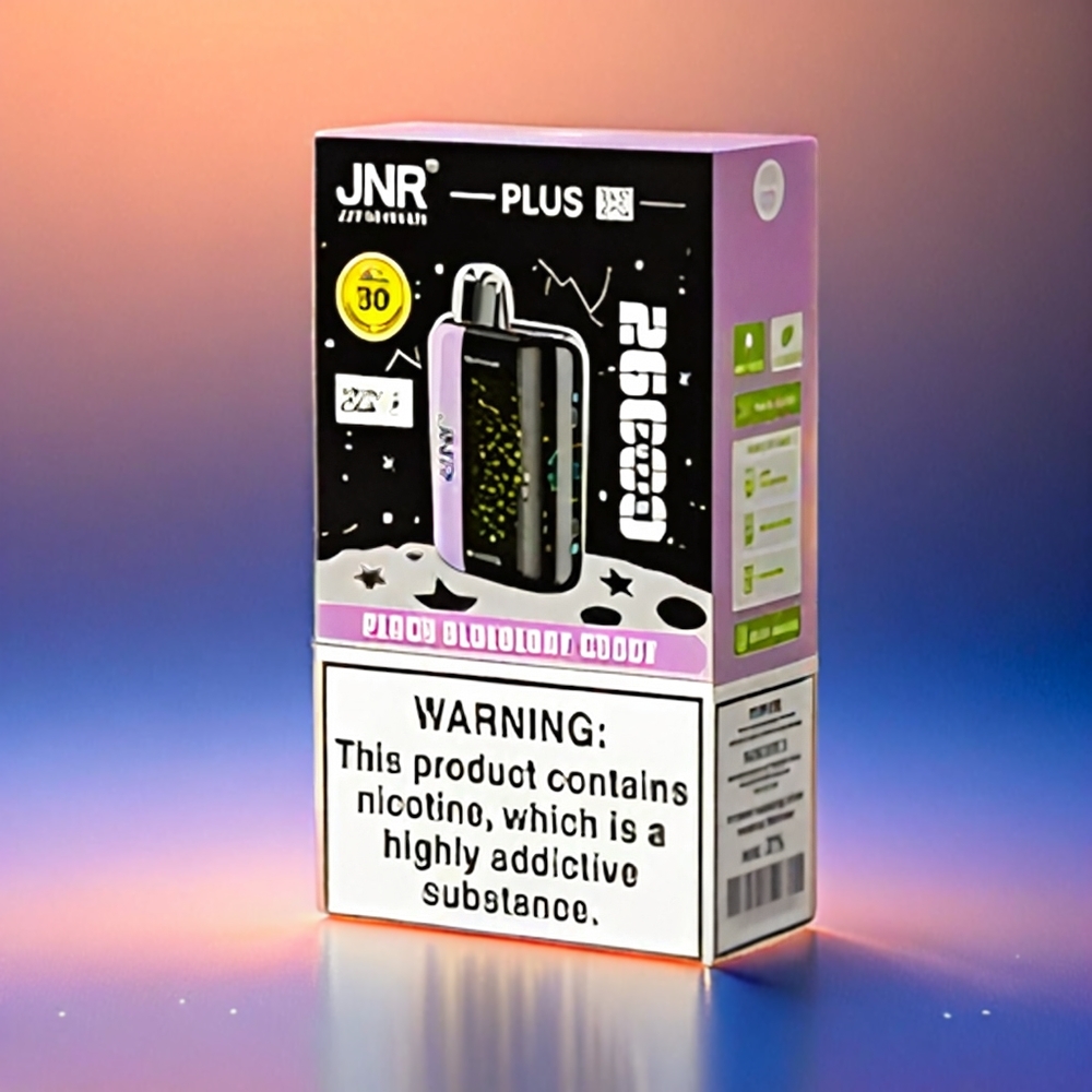 JNR Plus-X 26000 Puffs Schweiz Großhandel – 28ml, 2% Nikotin, Dual Mesh Coil, Type-C, Pfirsich Blaubeere Bonbon